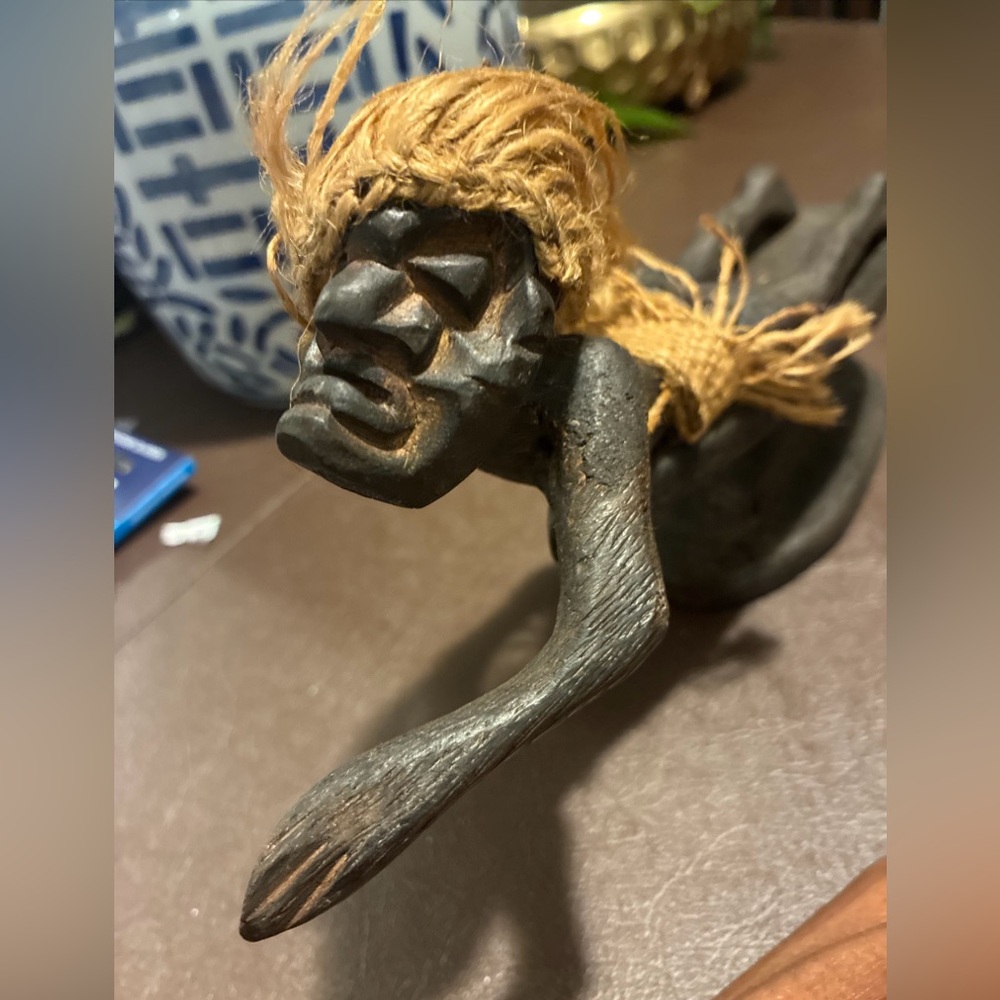 Handmade Wooden Primitive Tribal Swimming on Surf Board Figurine Statue Tiki Bar